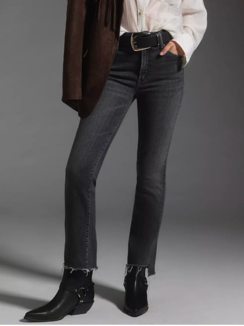 MOTHER The Insider Crop Step Fray Jeans | Size 25 | Up in Smoke